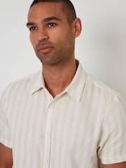 Threadbare Cream Textured Stripe Short Sleeve 100% Cotton Shirt - Image 4 of 5