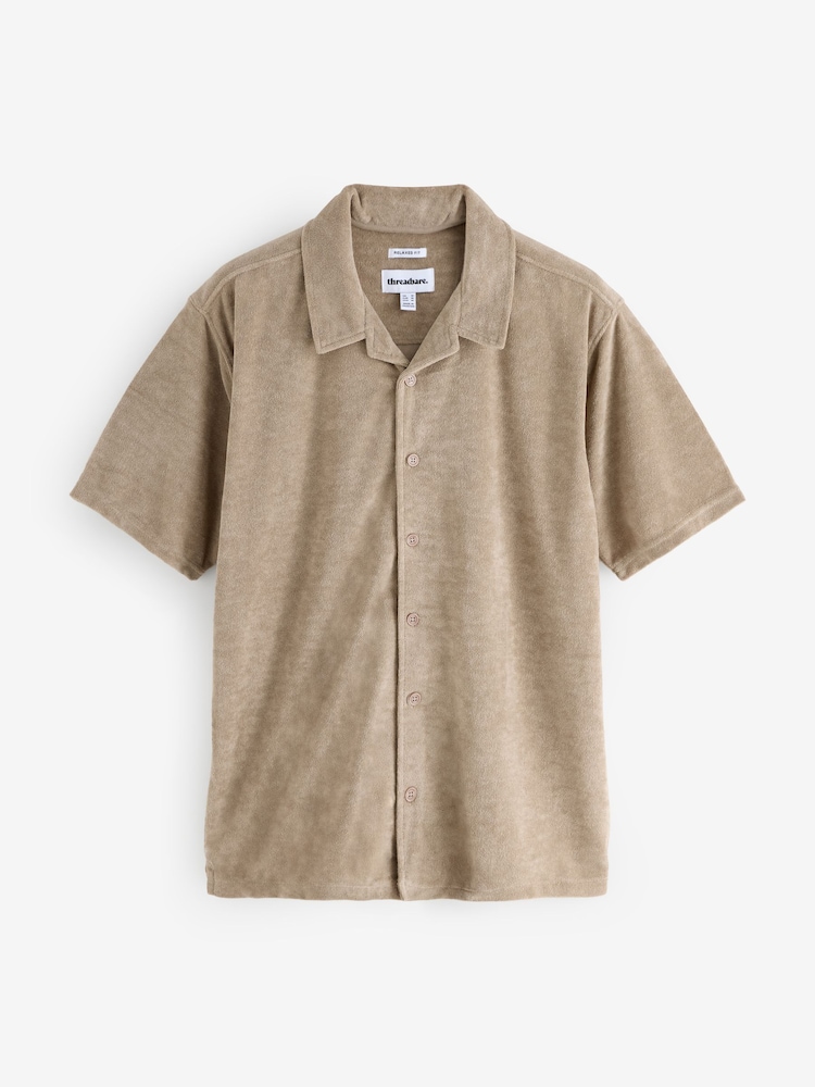 Threadbare Natural Towelling Revere Collar Short Sleeve Shirt - Image 1 of 1