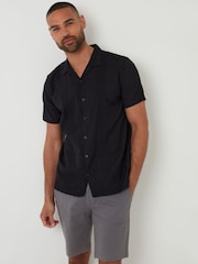 Черный - Threadbare Pleat Detail Linen Blend Short Sleeve Shirt - Изображение 1 из 4