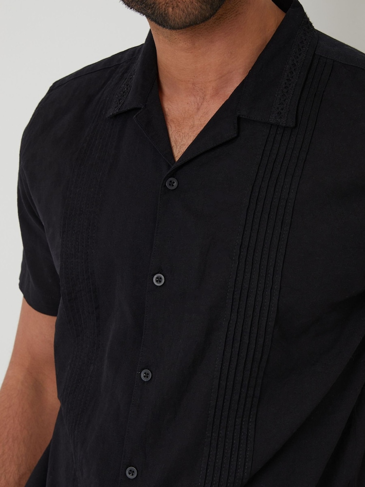 Черный - Threadbare Pleat Detail Linen Blend Short Sleeve Shirt - Изображение 4 из 4
