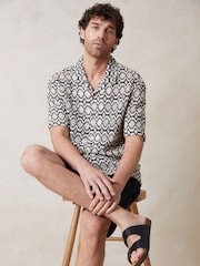 Threadbare Charcoal Black Crochet Patterned Textured Short Sleeve Shirt - Image 1 of 1