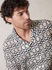 Threadbare Charcoal Black Crochet Patterned Textured Short Sleeve Shirt - Image 3 of 4