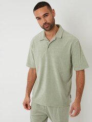 Threadbare Green Towelling Revere Collar Polo Shirt - Image 1 of 4
