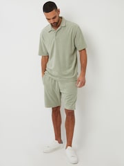 Threadbare Green Towelling Revere Collar Polo Shirt - Image 3 of 4