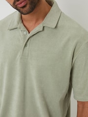Threadbare Green Towelling Revere Collar Polo Shirt - Image 4 of 4
