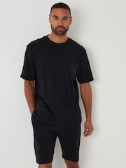 Threadbare Black Cord Detail 100% Cotton Sweat Shorts - Image 1 of 5