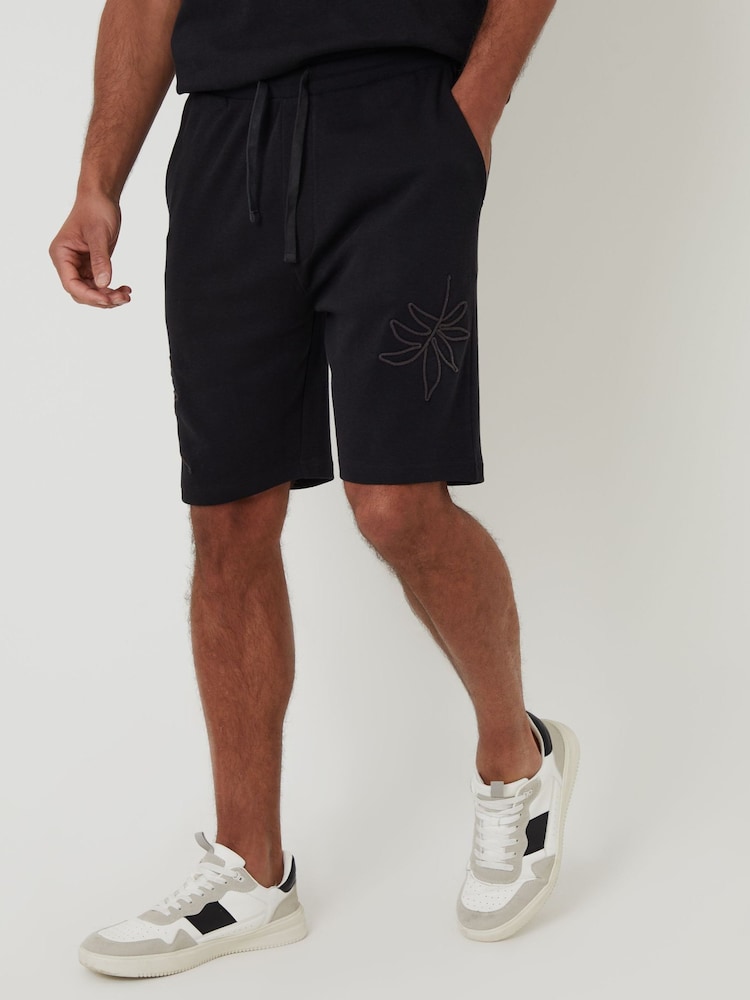 Threadbare Black Cord Detail 100% Cotton Sweat Shorts - Image 2 of 5