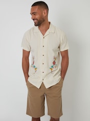 Threadbare Natural Linen Blend Embroidered Floral Detail Shirt - Image 1 of 4