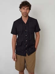 Threadbare Black Linen Blend Crochet Lace Short Sleeve Shirt - Image 1 of 4