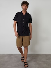 Threadbare Black Linen Blend Crochet Lace Short Sleeve Shirt - Image 3 of 4