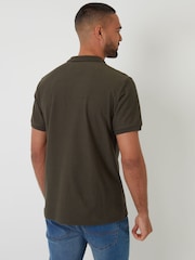 Khaki - Threadbare Textured Quarter Zip 100% Cotton Polo Shirt - Bild 2 von 5