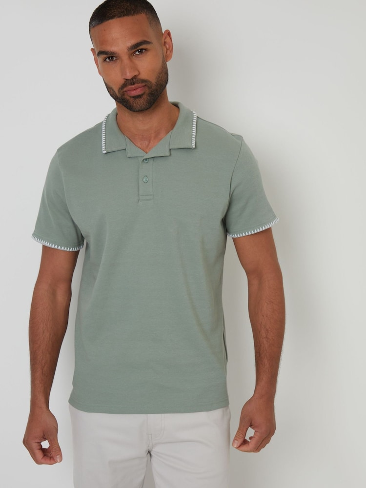 Threadbare Green Contrast Revere Collar 100% Cotton Polo Shirt - Image 1 of 5