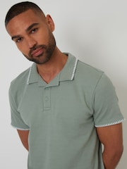 Threadbare Green Contrast Revere Collar 100% Cotton Polo Shirt - Image 4 of 5