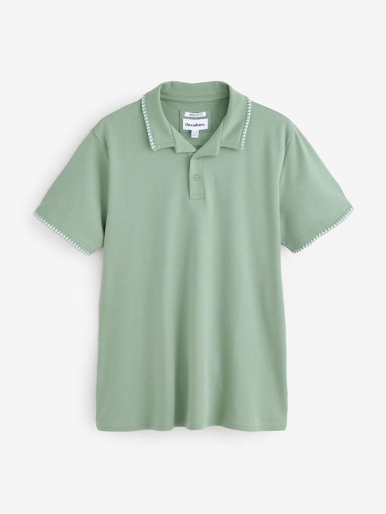 Threadbare Green Contrast Revere Collar 100% Cotton Polo Shirt - Image 5 of 5