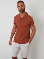 Threadbare Orange Crochet Detail Revere Collar 100% Cotton Polo Shirt - Image 1 of 4