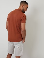 Threadbare Orange Crochet Detail Revere Collar 100% Cotton Polo Shirt - Image 2 of 4