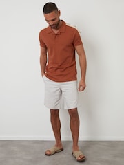Threadbare Orange Crochet Detail Revere Collar 100% Cotton Polo Shirt - Image 3 of 4