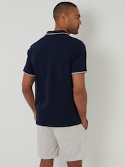 Threadbare Blue Contrast Revere Collar 100% Cotton Polo Shirt - Image 2 of 4