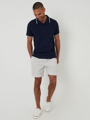 Threadbare Blue Contrast Revere Collar 100% Cotton Polo Shirt - Image 3 of 4