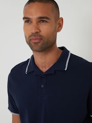 Threadbare Blue Contrast Revere Collar 100% Cotton Polo Shirt - Image 4 of 4