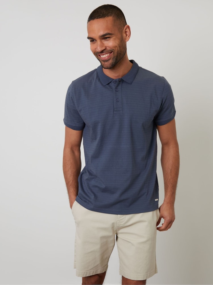 أزرق مائي - Threadbare Textured 100% Cotton Jersey Polo Shirt - صورة 1 من 4
