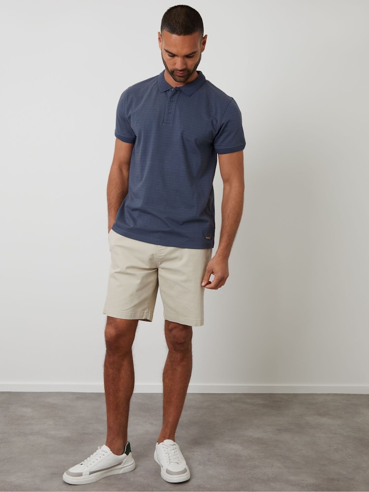 Threadbare Denim Blue Textured 100% Cotton Jersey Polo Shirt - Image 3 of 4