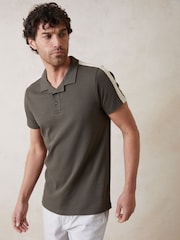 Threadbare Green Crochet Detail Revere Collar 100% Cotton Polo Shirt - Image 2 of 6