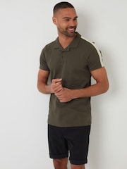 Threadbare Green Crochet Detail Revere Collar 100% Cotton Polo Shirt - Image 3 of 6