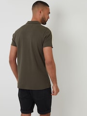 Threadbare Green Crochet Detail Revere Collar 100% Cotton Polo Shirt - Image 4 of 6