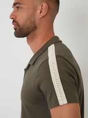 Threadbare Green Crochet Detail Revere Collar 100% Cotton Polo Shirt - Image 6 of 6