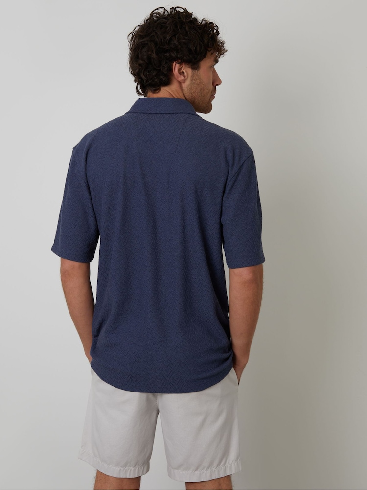 Threadbare Blue Textured Revere Collar Shirt - Image 2 of 4