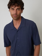 Threadbare Blue Textured Revere Collar Shirt - Image 4 of 4