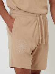 Threadbare Natural Floral Embroidered 100% Cotton Sweat Shorts - Image 4 of 5