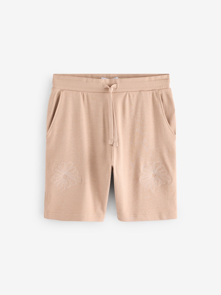 Threadbare Natural Floral Embroidered 100% Cotton Sweat Shorts - Image 5 of 5