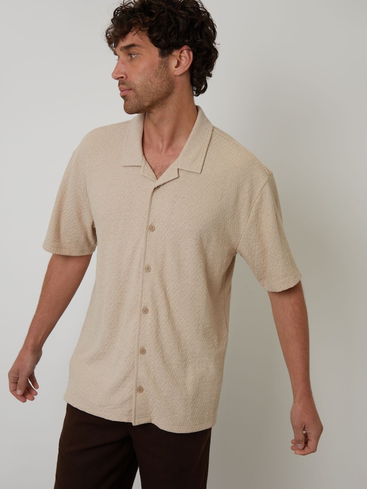 Threadbare Natural Textured Revere Collar Shirt - Image 1 of 4