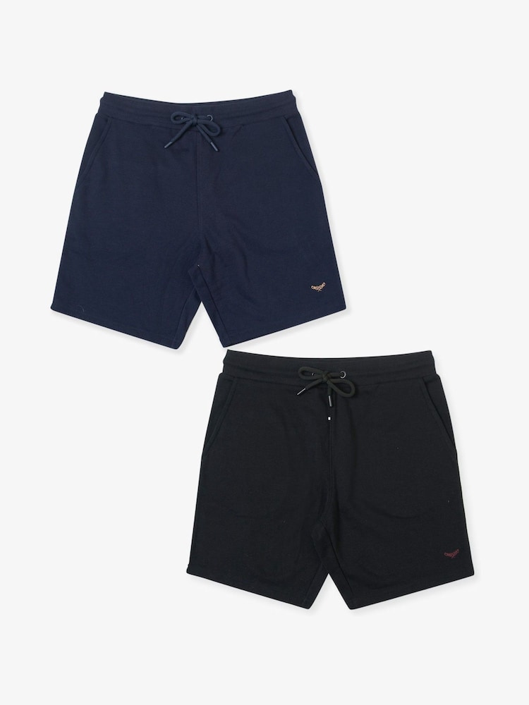 Threadbare Black/ Navy Sweat Shorts 2 Pack - Image 1 of 4 Threadbare Black/ Navy Sweat Shorts 2 Pack - Image 1 of 4