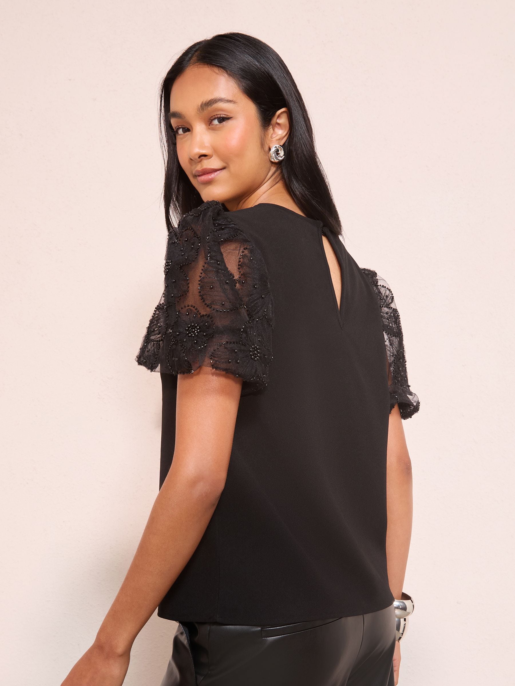Buy Friends Like These Black Rose Detail Puff Sleeve Top from Next