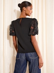 Friends Like These Black Rose Detail Puff Sleeve Top - Image 5 of 5