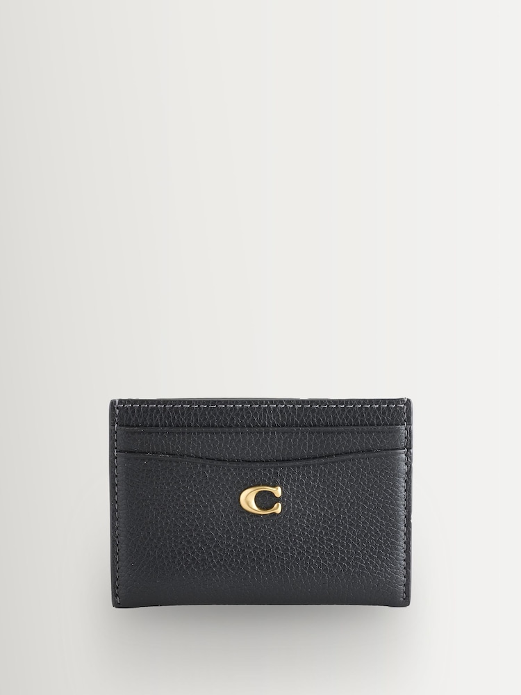 COACH Black Polished Pebble Leather Essential Card Case - Image 1 of 6