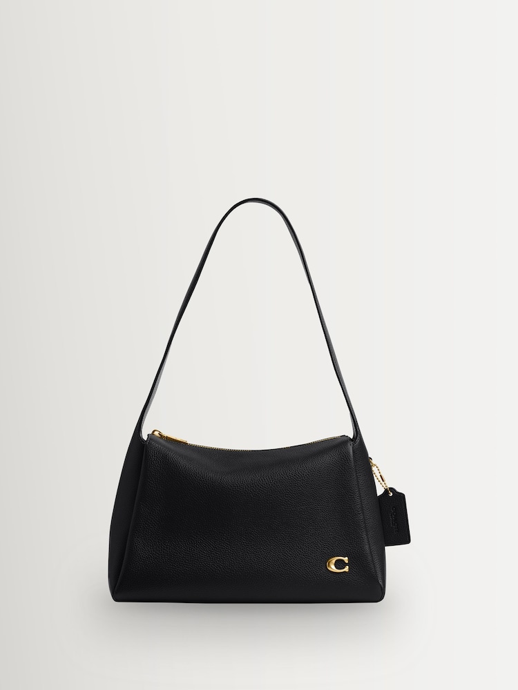 COACH Black Polished Pebble Leather Lola Shoulder Bag - Image 1 of 7 COACH Black Polished Pebble Leather Lola Shoulder Bag - Image 1 of 7