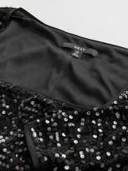 Black Square Neck Flippy Mini Sequin Dress - Image 7 of 7
