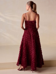 Burgundy Red Occasion 3D Floral Bandeau Maxi Dress with Detachable Straps - Image 5 of 8