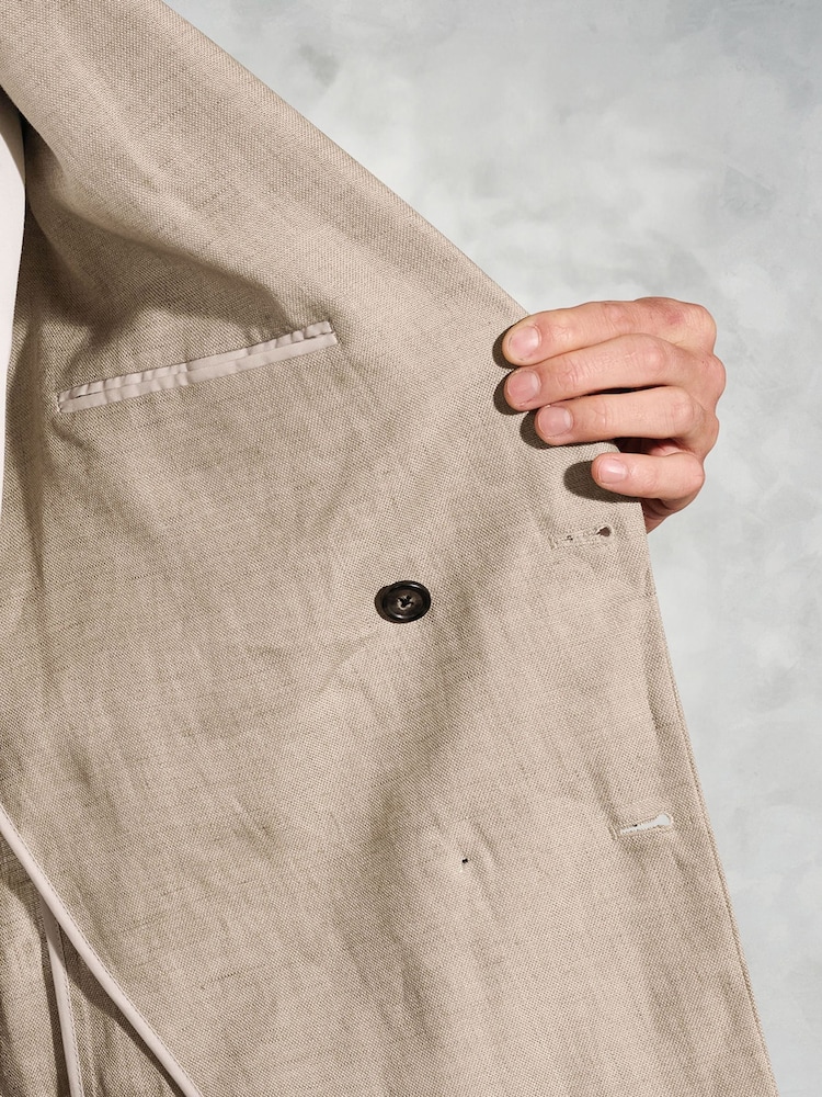 Brook Taverner Natural 100% Linen DB Peak Jacket - Image 5 of 5 Brook Taverner Natural 100% Linen DB Peak Jacket - Image 5 of 5