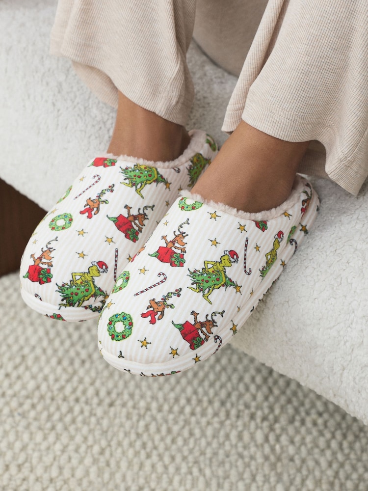 Cream Grinch Matching Family Christmas Mule Slippers - Image 2 of 8 Cream Grinch Matching Family Christmas Mule Slippers - Image 2 of 8