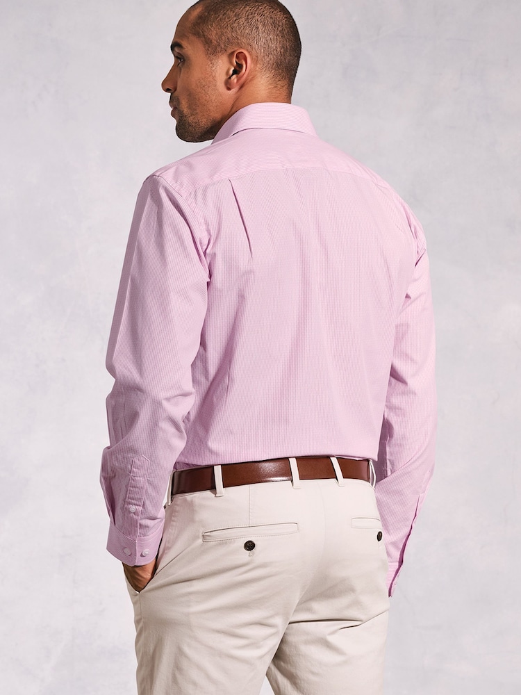Brook Taverner Pink Dot Fine Stripe Long Sleeve 100% Cotton Shirt - Image 2 of 5