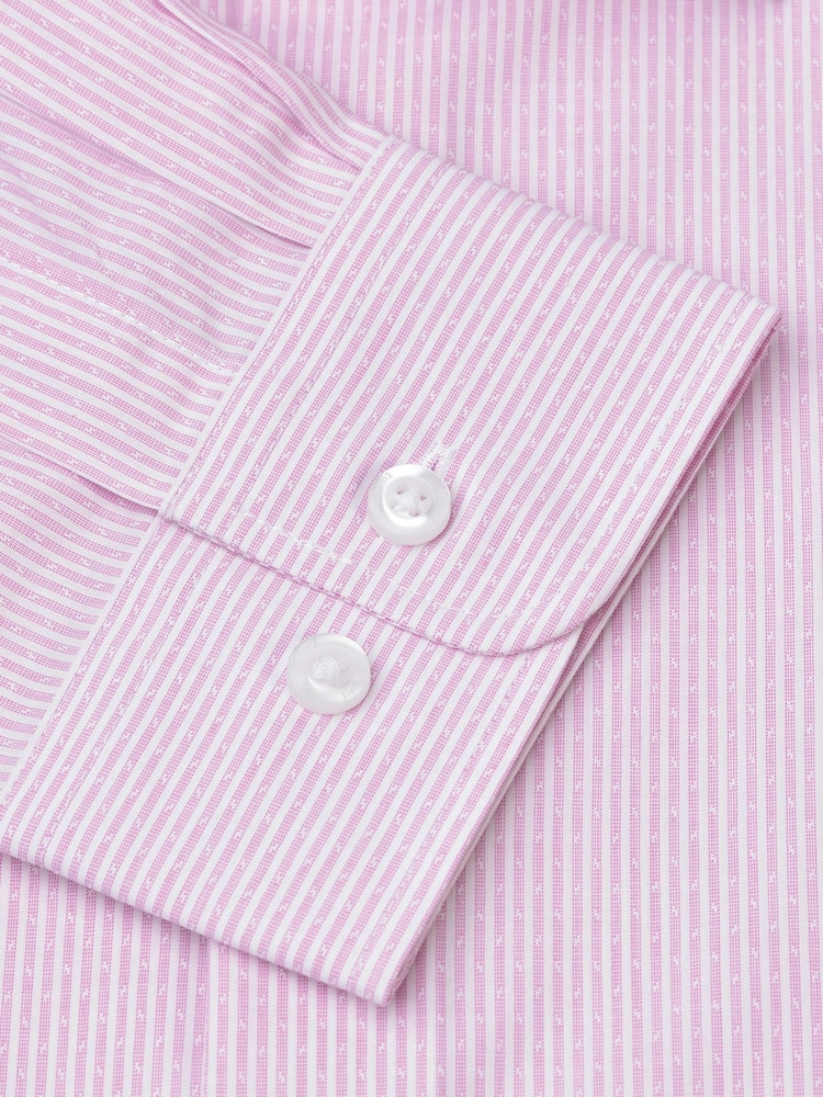 Brook Taverner Pink Dot Fine Stripe Long Sleeve 100% Cotton Shirt - Image 5 of 5