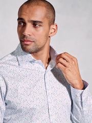 Brook Taverner Blue Ditsy Watercolour Floral Print Stretch Long Sleeve Shirt - Image 2 of 5