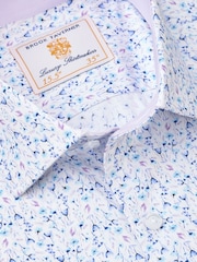 Brook Taverner Blue Ditsy Watercolour Floral Print Stretch Long Sleeve Shirt - Image 4 of 5