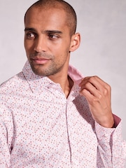 Brook Taverner Pink Ditsy Watercolour Floral Print Stretch Long Sleeve Shirt - Image 2 of 5