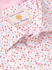 Brook Taverner Pink Ditsy Watercolour Floral Print Stretch Long Sleeve Shirt - Image 4 of 5